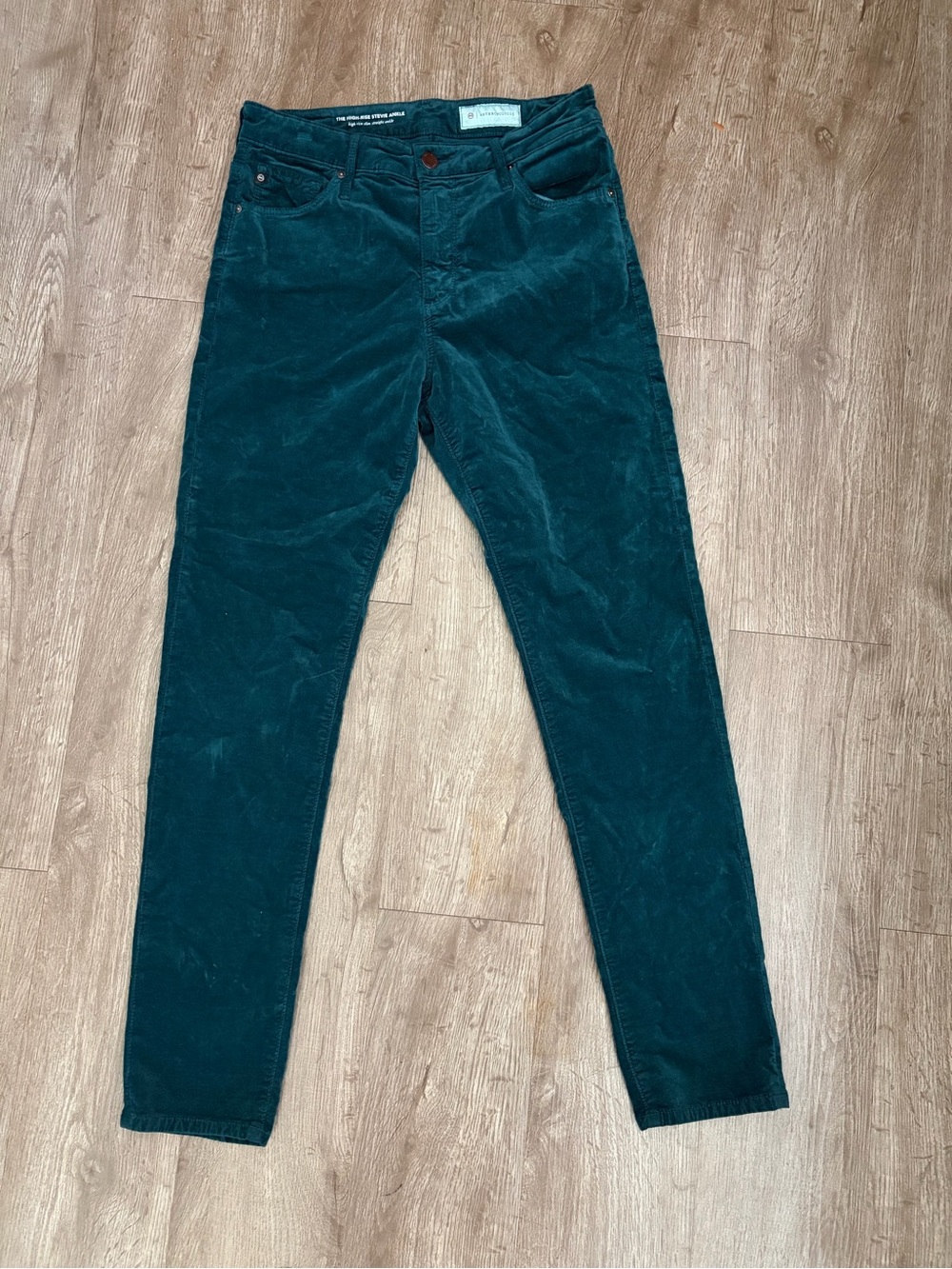 AG Adriano Goldschmied x Anthropologie Stevie Ankle Velvet Pants 28R Teal